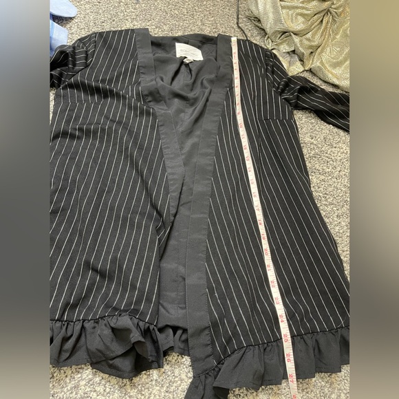 Bcbg generation Black Tuxedo Wrinkle Free Blazer in White Striped Ruffle Trim S - Picture 10 of 10